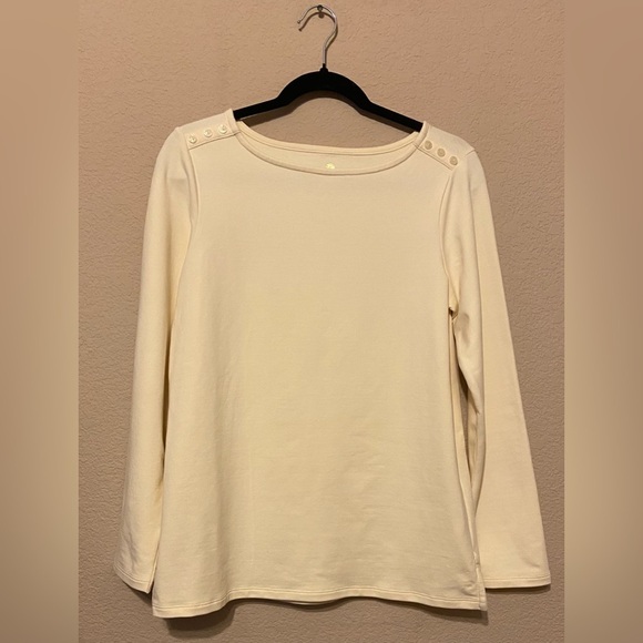 Spartina 449 Brooke Knit Top Shirt Cream Peru French Terry Cotton Small Boatneck - Picture 3 of 8